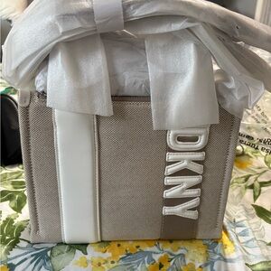 DKNY Holly Small Tote – White/Beige Canvas – NWT
